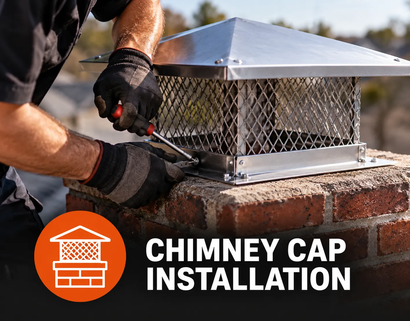 Stainless steel chimney cap installation protecting an Ottawa flue